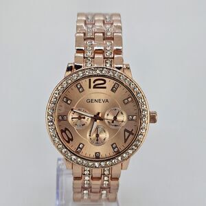 Women's Watch 42MM Gold Tone Dial Crystal Bezel Gold Bracelet‎ 7.5" New Battery